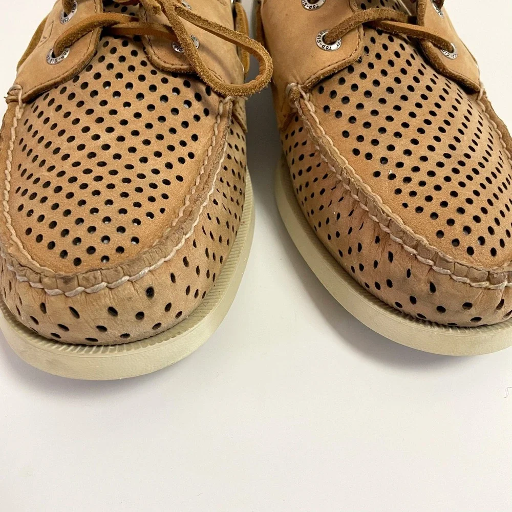 Sperry Top-Sider Tan Perforated Leather Boat Shoes Loafers Preppy Coastal 11.5